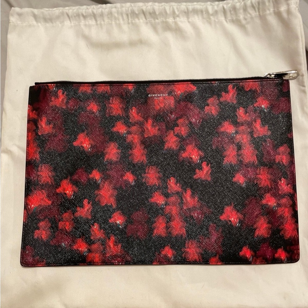Nwot givenchy red floral leather clutch